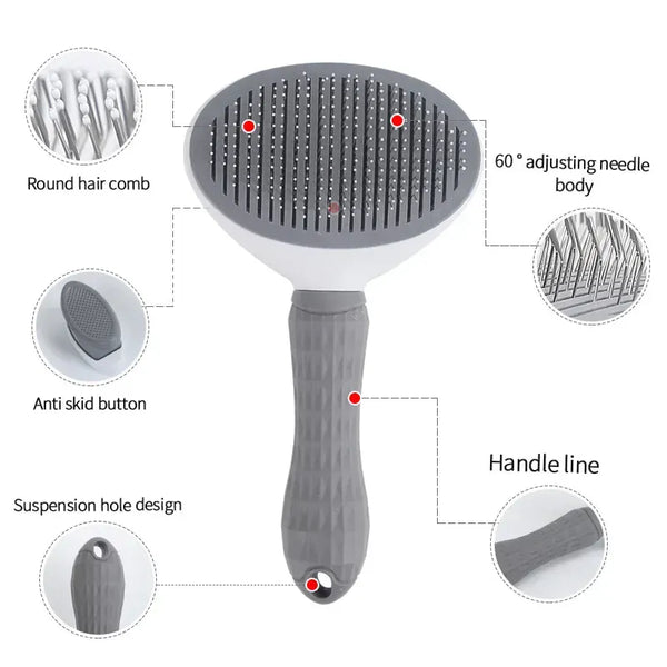 Self-Cleaning Pet Grooming Slicker Brush For Cats & Dogs