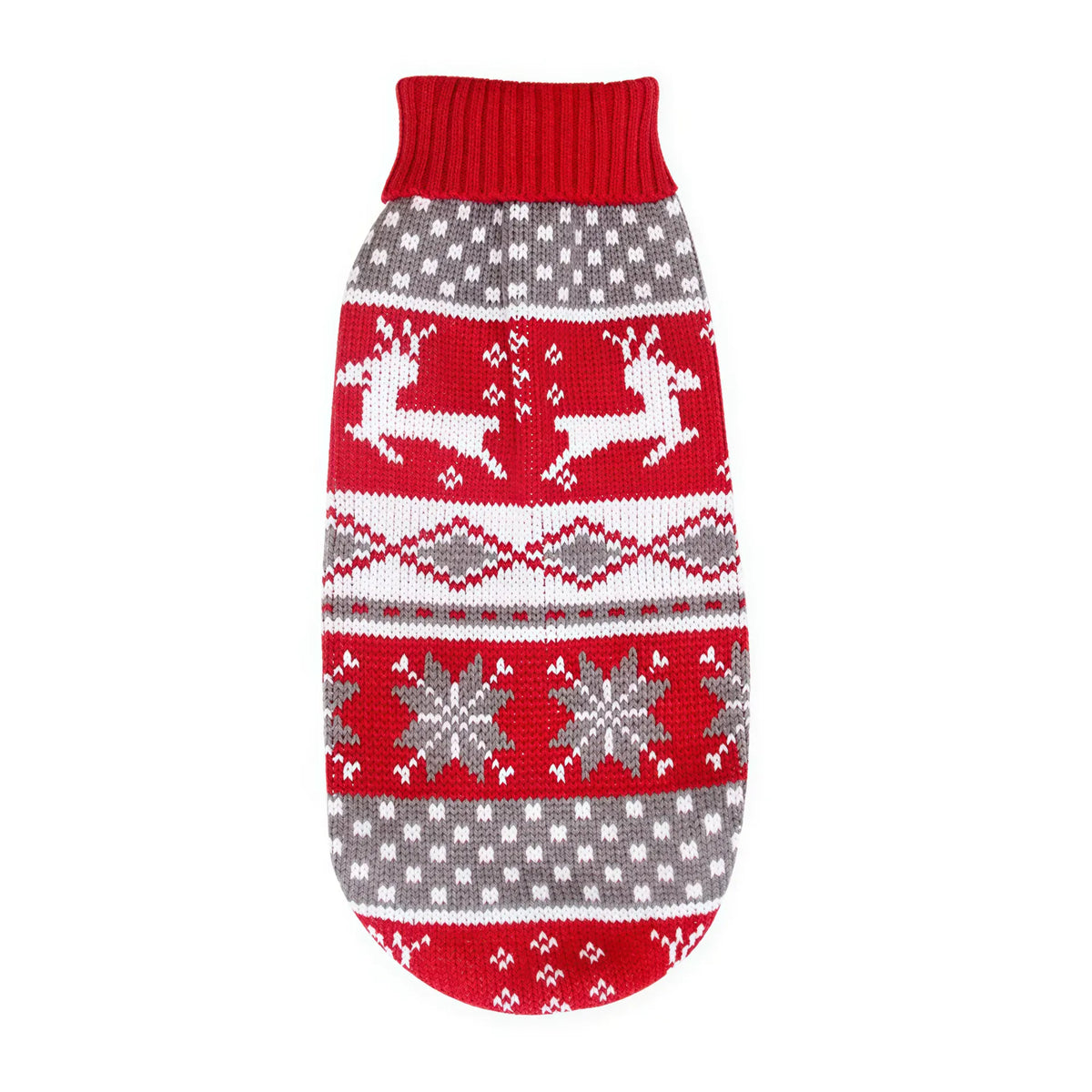 Christmas Dog Sweater – Reindeer & Stripe Turtleneck