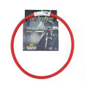 Red circular plastic LED dog collar with a white USB recharge clasp, shown with Pet Safety packaging.