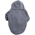 Grey fabric dog hoodie with a hood and ribbed cuffs shown from the back against a white background.