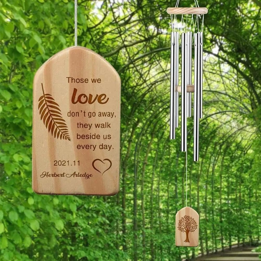 Personalized memorial wind chimes with custom pet name - sympathy gift for loss of dog or cat - engraved remembrance wind chime for pet memorial garden

