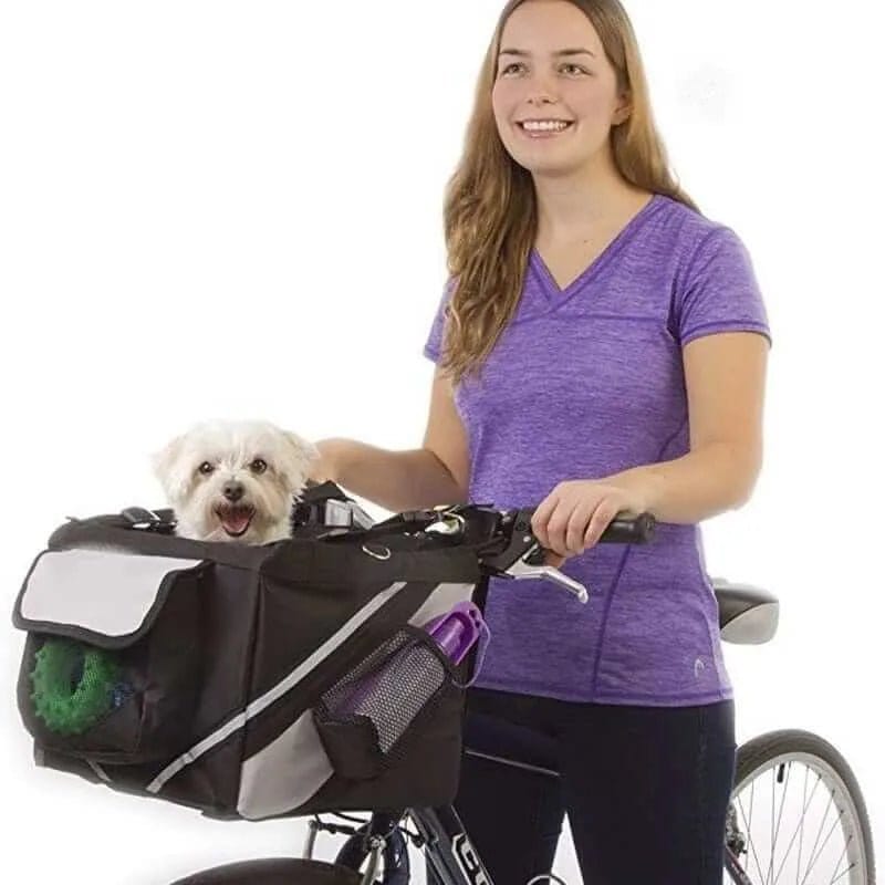 Puppy dog bicycle basket carrier - front mounted bike basket for small dogs - portable pet carrier for cycling with safety leash attachment for dogs and cats

