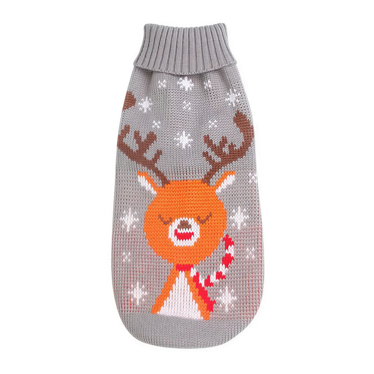 Christmas Dog Sweater – Reindeer & Stripe Turtleneck