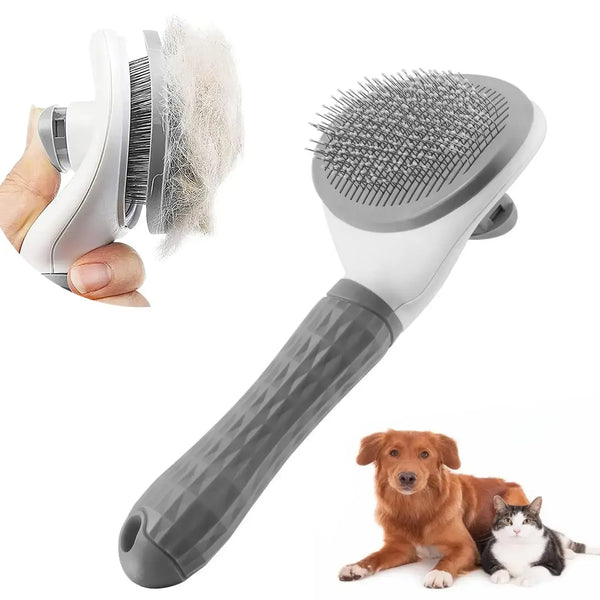 Self-Cleaning Pet Grooming Slicker Brush For Cats & Dogs