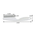 White plastic pet flea comb with metal teeth and printed dimensions of 14cm, 5.2cm, 1.2cm, and 3cm.