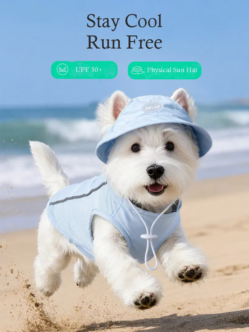 Dog Summer Cooling Vest & Cap Set | Breathable Mesh Sun-Protective Shirt for Dogs & Cats