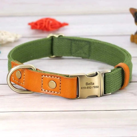 Personalized Laser Engraved Genuine Leather Dog Collar