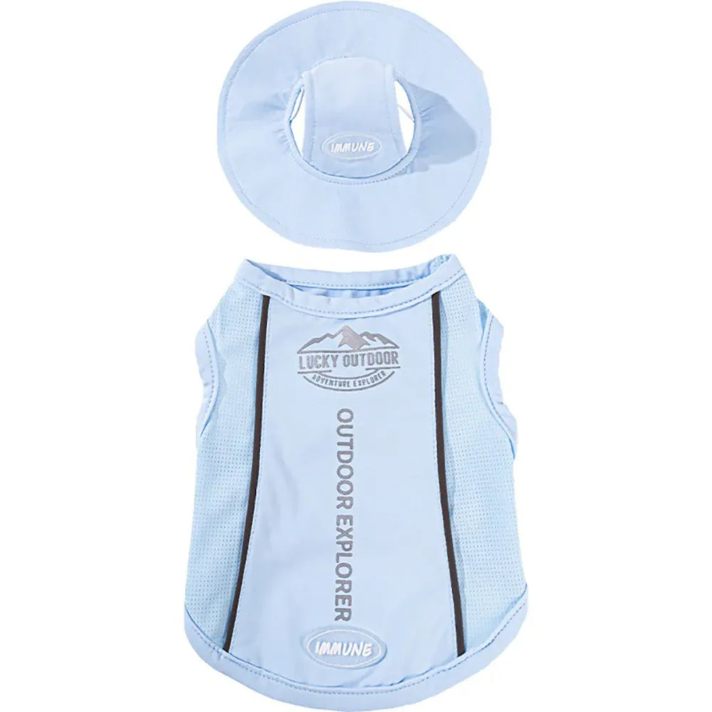 Dog Summer Cooling Vest & Cap Set | Breathable Mesh Sun-Protective Shirt for Dogs & Cats