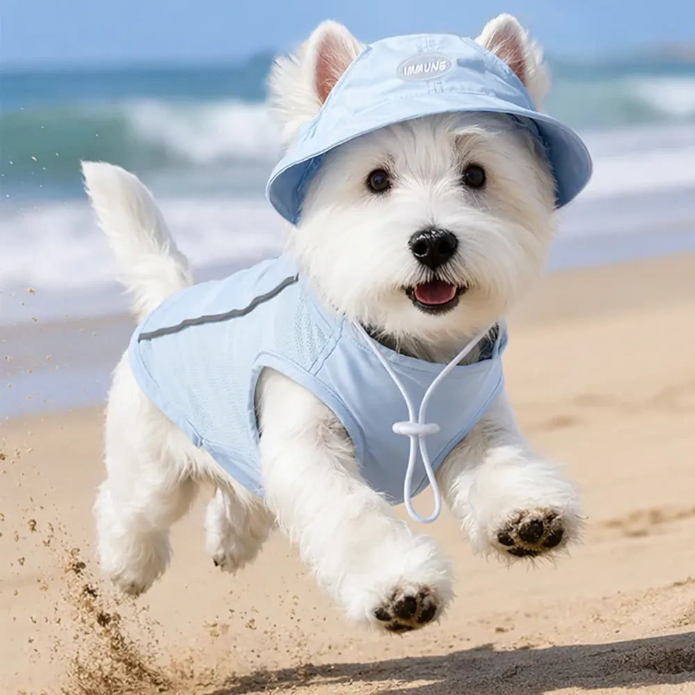 Dog Summer Cooling Vest & Cap Set | Breathable Mesh Sun-Protective Shirt for Dogs & Cats