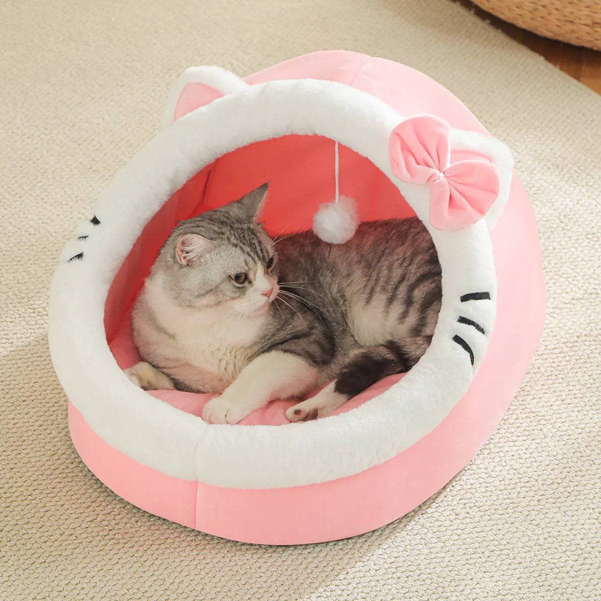 Cat Cave Bed – Plush Covered Pet Bed for Cats & Small Dogs