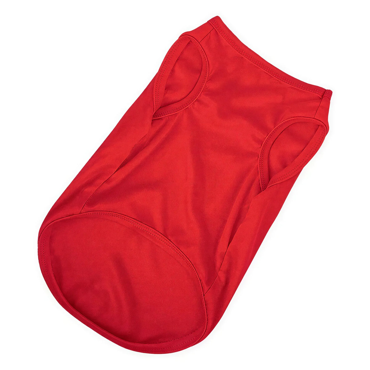 One red fabric dog tank top vest shown flat against a white background.