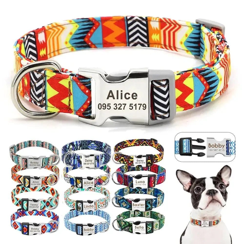Personalized engraved dog ID collar with custom pet name and phone number - adjustable safety collar for small medium and large dogs - durable dog collar with built-in ID tag

