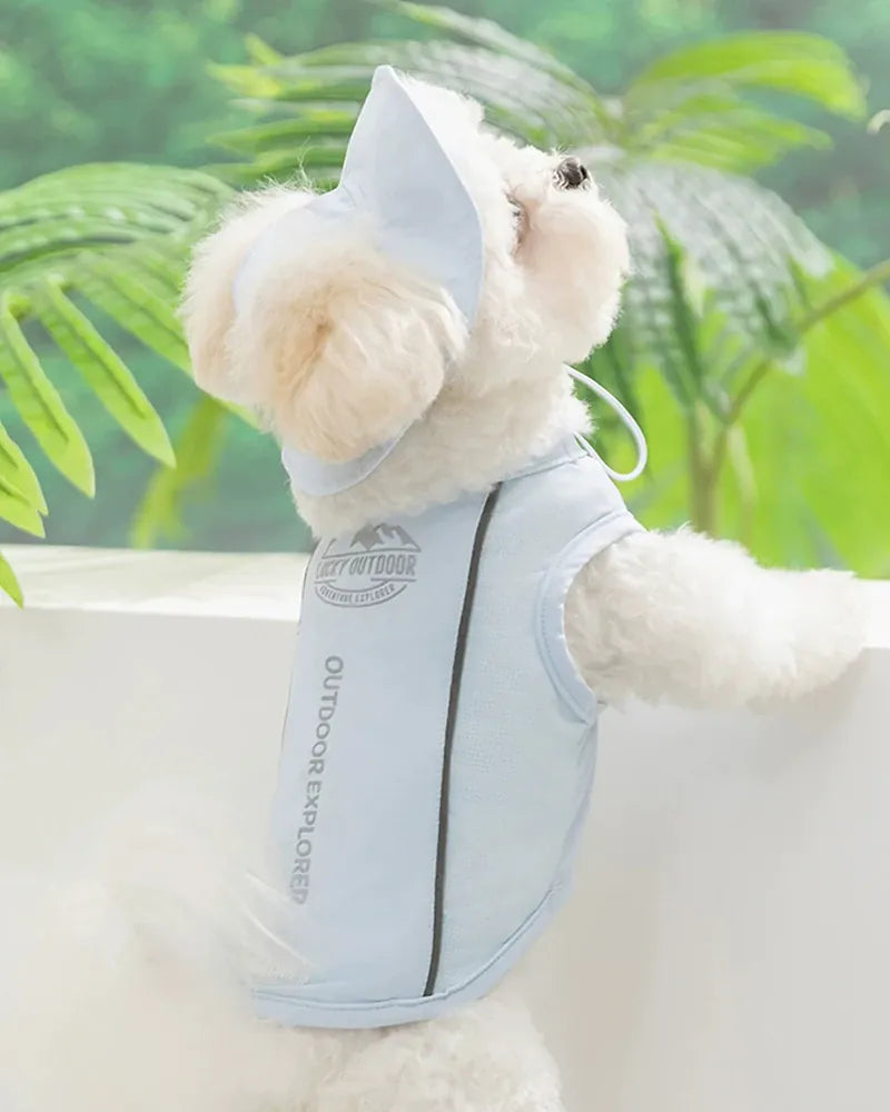 Dog Summer Cooling Vest & Cap Set | Breathable Mesh Sun-Protective Shirt for Dogs & Cats