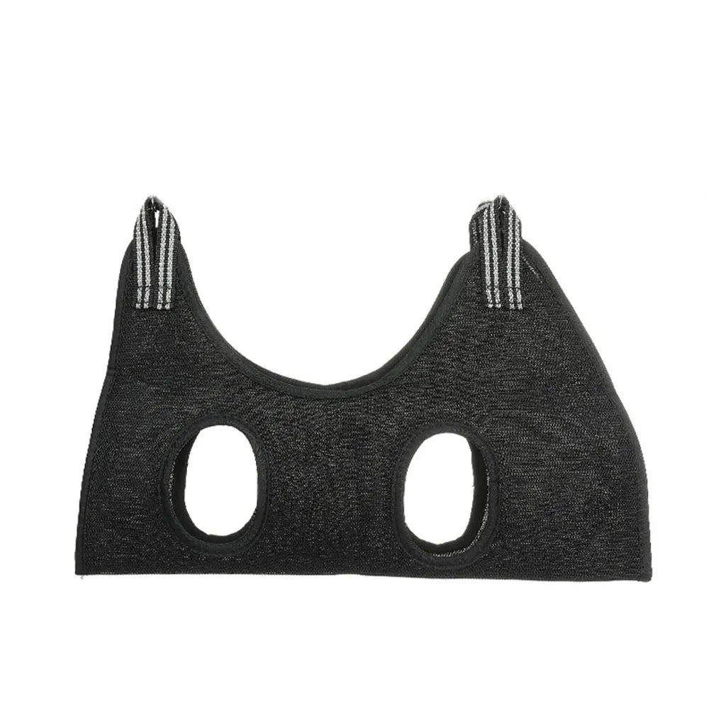 Black sports bra with thin straps on a white background