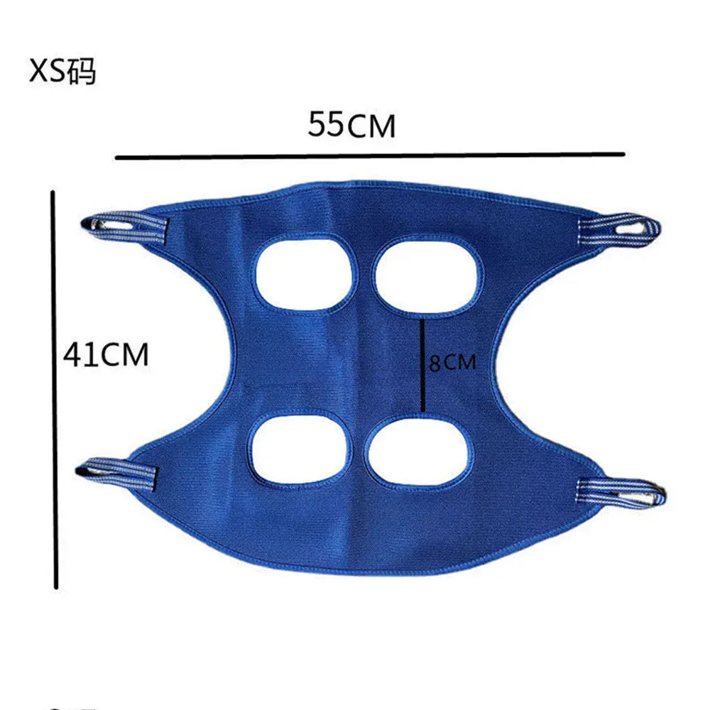 Blue face mask with measurements on a white background
