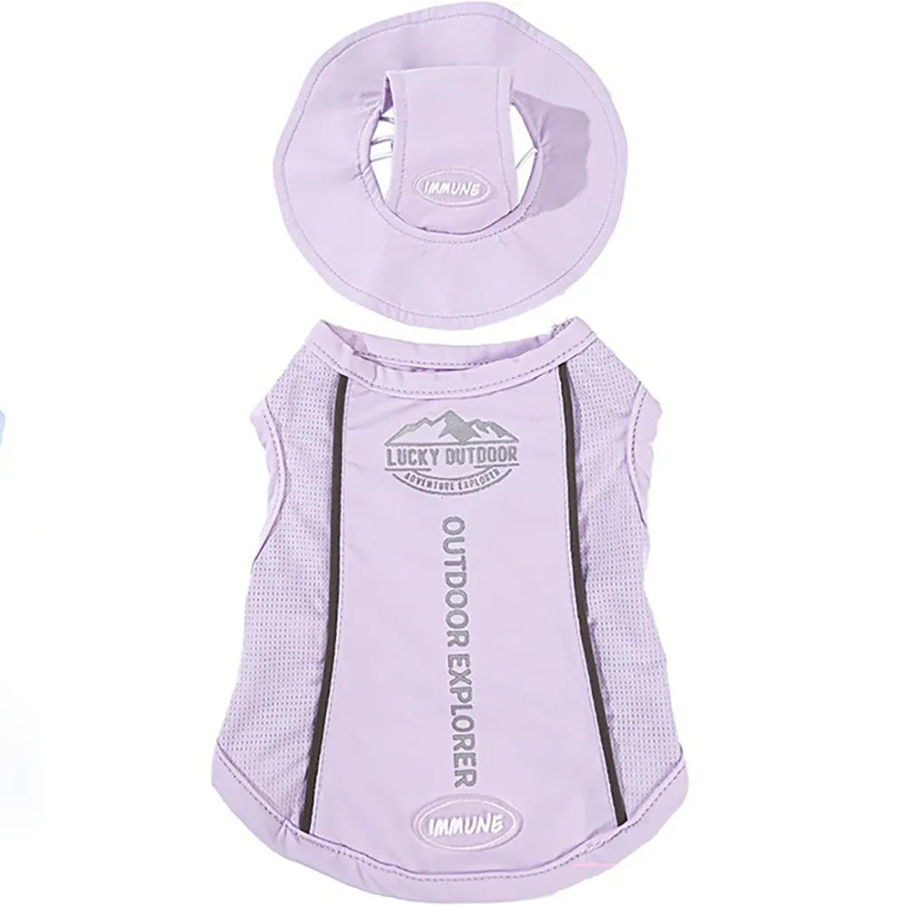 Dog Summer Cooling Vest & Cap Set | Breathable Mesh Sun-Protective Shirt for Dogs & Cats