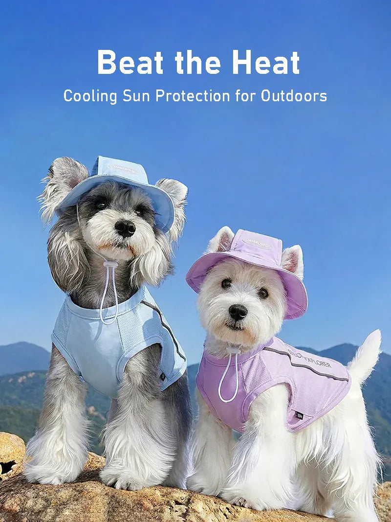 Dog Summer Cooling Vest & Cap Set | Breathable Mesh Sun-Protective Shirt for Dogs & Cats