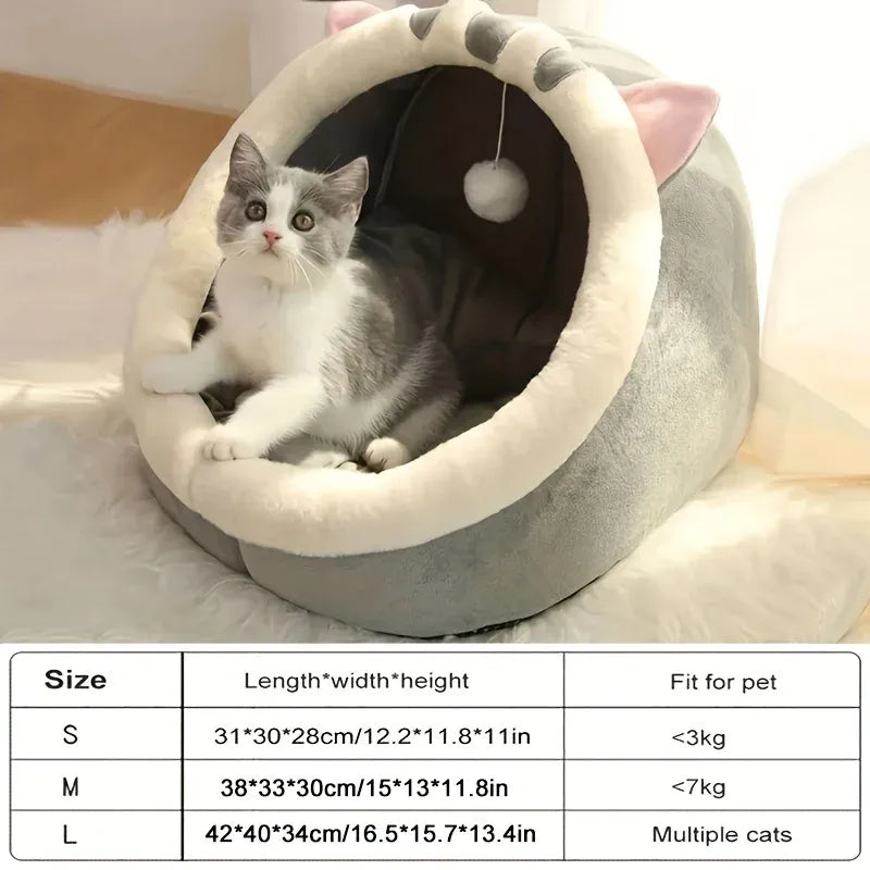 Cat Cave Bed – Plush Covered Pet Bed for Cats & Small Dogs