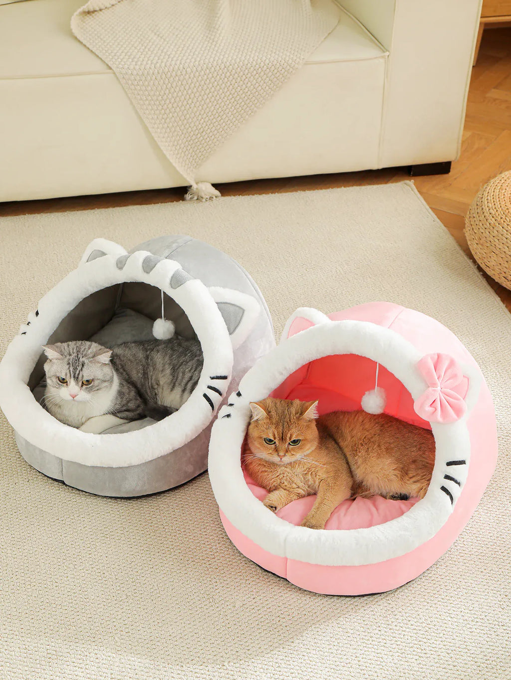 Cat Cave Bed – Plush Covered Pet Bed for Cats & Small Dogs
