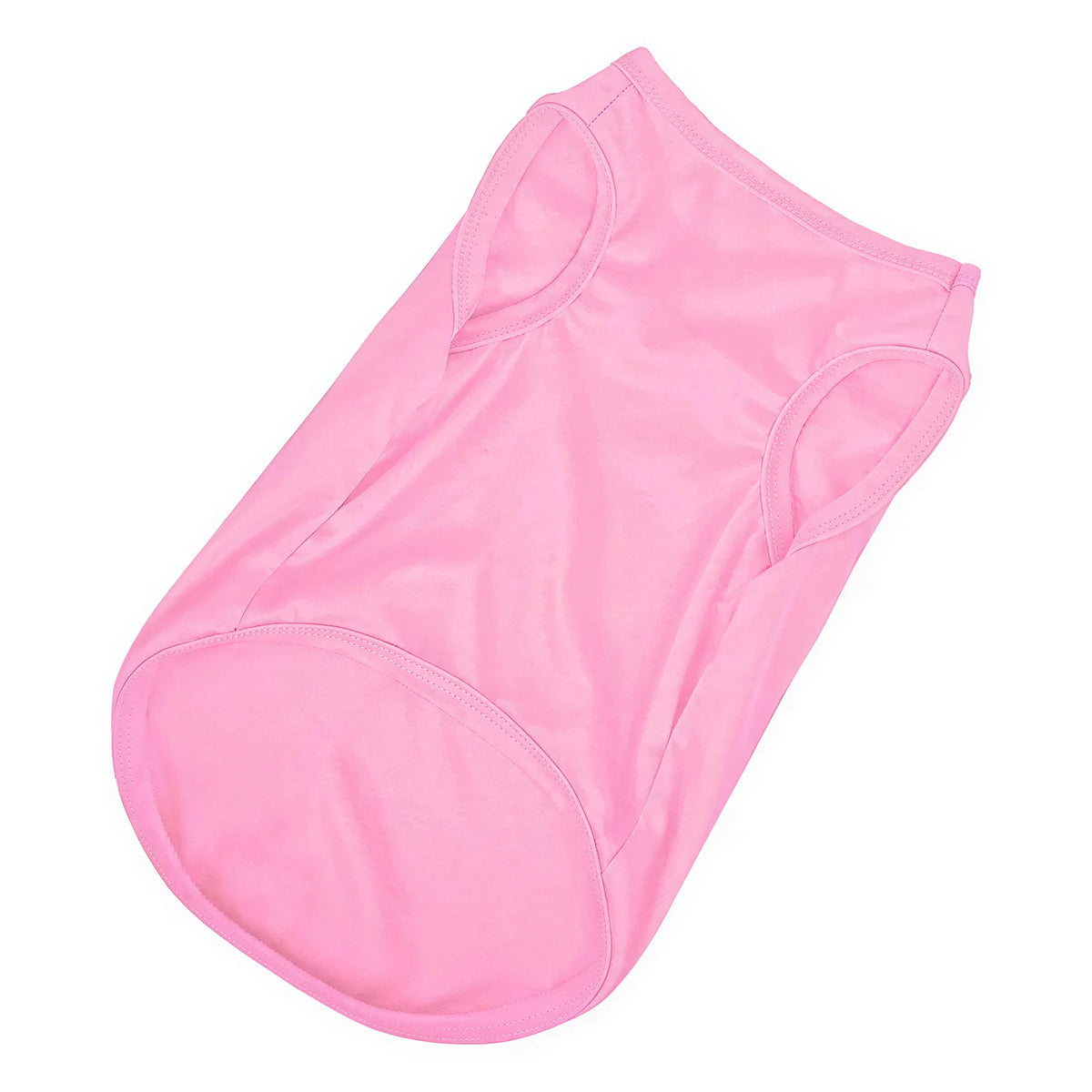 A pink fabric dog tank top shown flat against a white background.