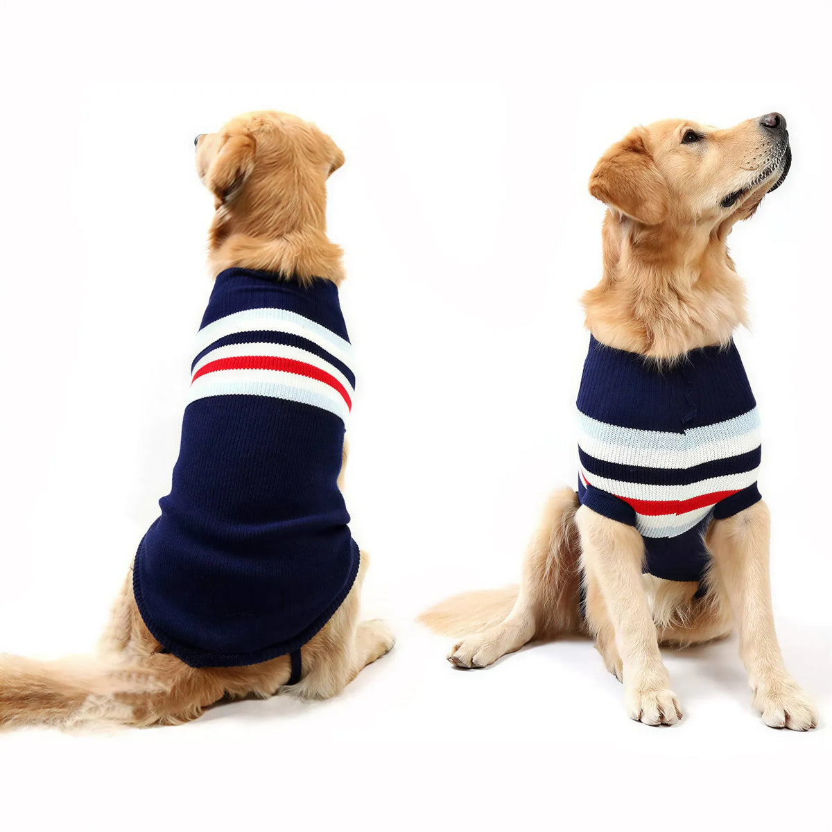 Christmas Dog Sweater – Reindeer & Stripe Turtleneck