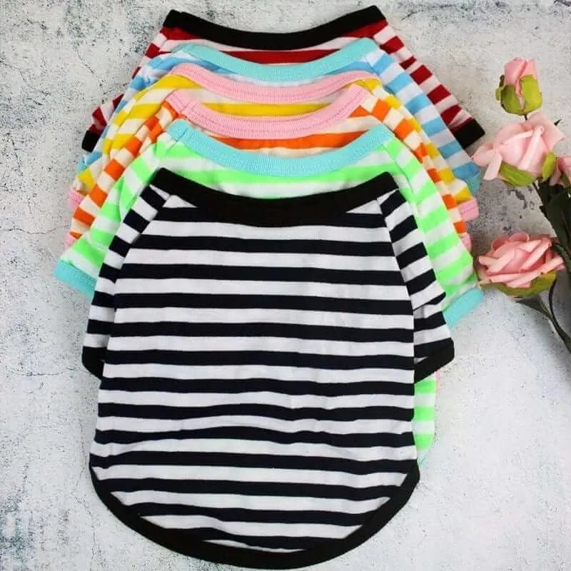 Striped summer spring dog t-shirt in orange - lightweight breathable cotton dog tee for small and medium dogs - available in orange, black, green, red, blue and yellow

