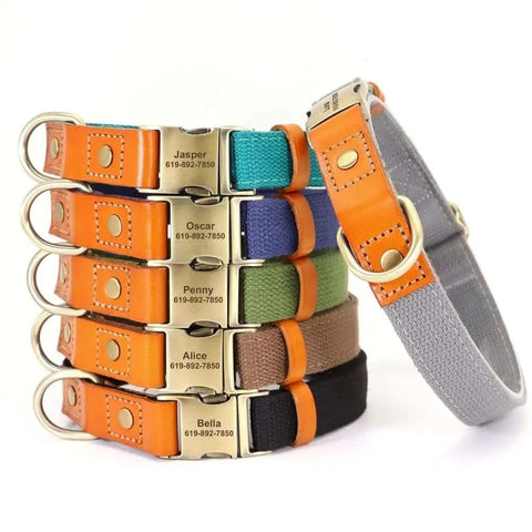 Personalized Laser Engraved Genuine Leather Dog Collar