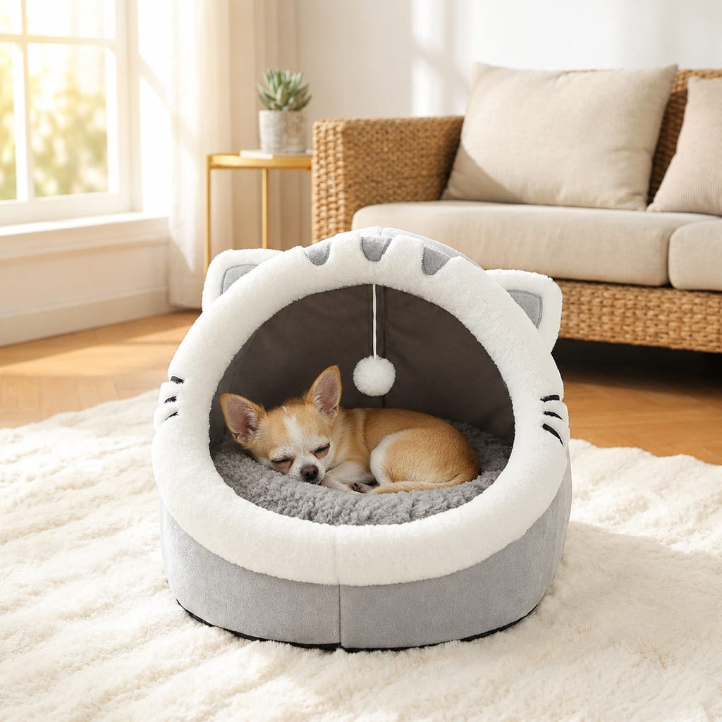 Cat Cave Bed – Plush Covered Pet Bed for Cats & Small Dogs