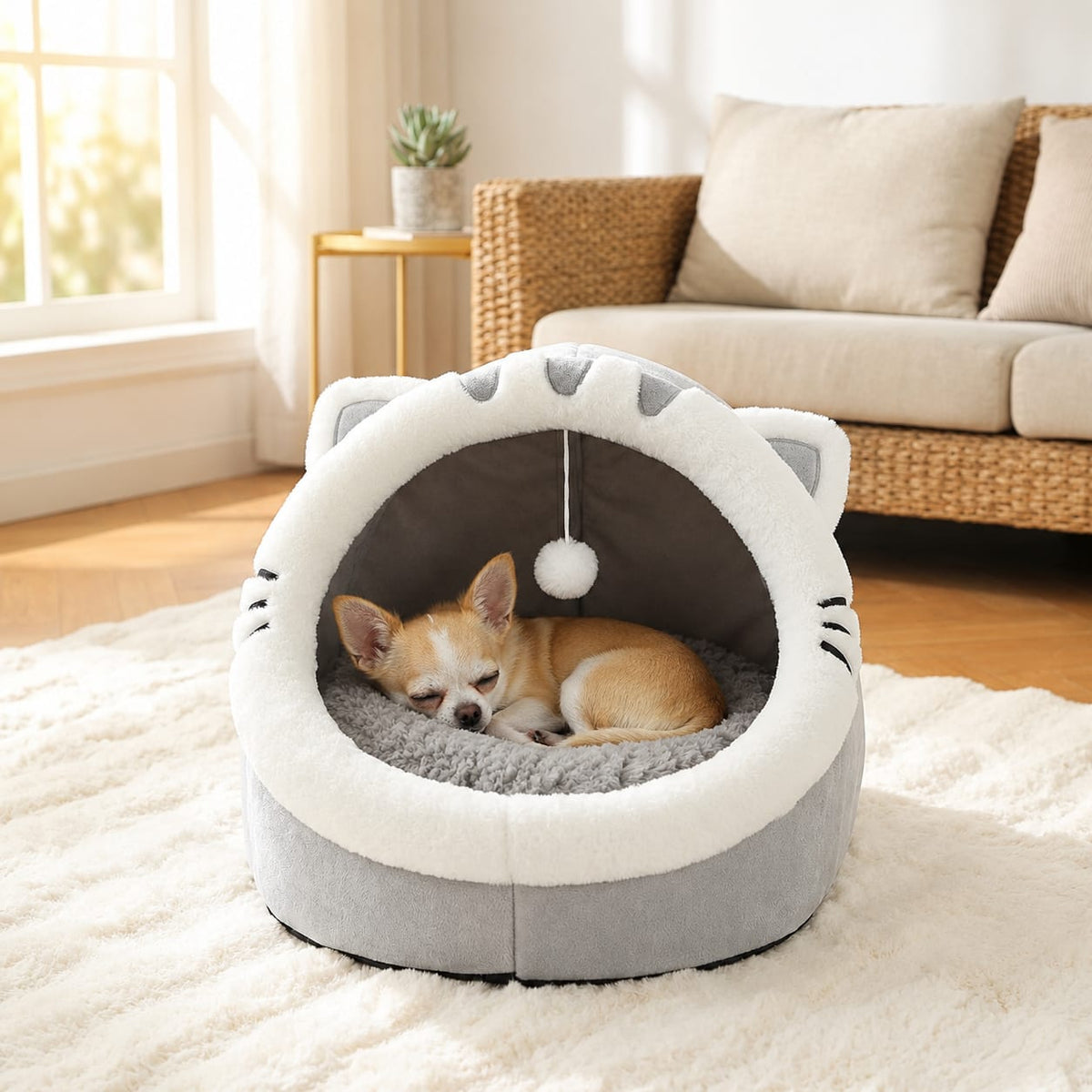 Cat Cave Bed – Plush Covered Pet Bed for Cats & Small Dogs